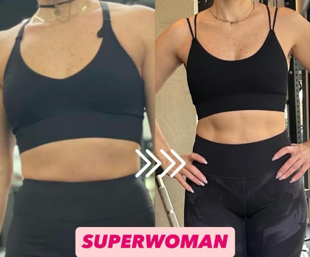 Before and after photo of a SUPERWOMAN client